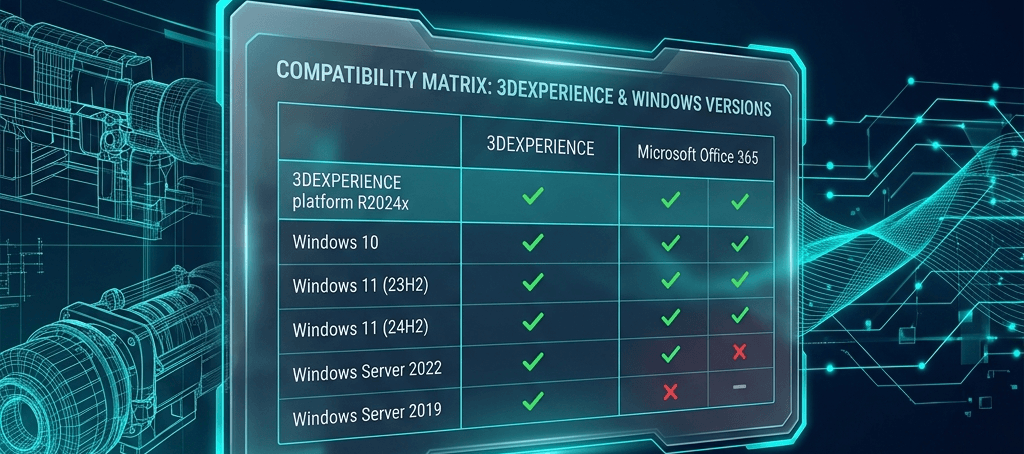 3DEXPERIENCE 與 Office 及 Windows 相容版本對照表