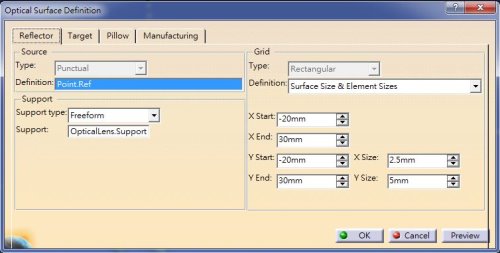 【反射曲面參數對話窗】