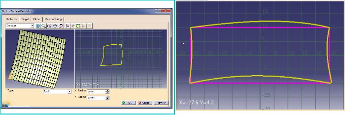 【網格面參數對話窗】【洋紅色框為光型目標區域;黃色框為網格光型區域】